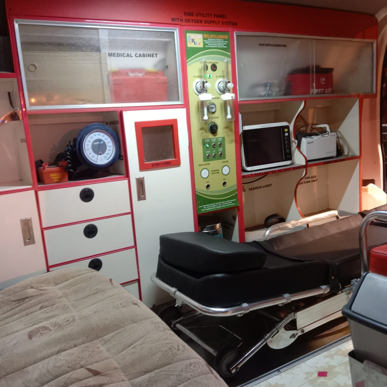 ICU ambulance with medical equipment for critical patient transport across Pakistan