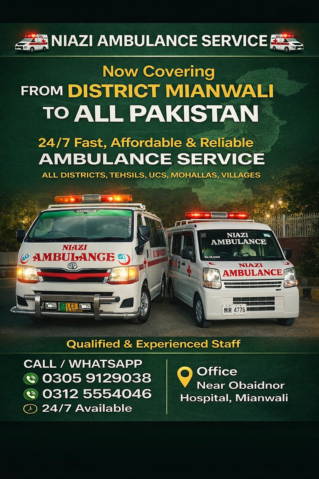 Niazi Ambulance Service Mianwali - 24/7 ambulance service from District Mianwali to all Pakistan